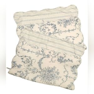 Blue & White 100% Cotton Toile Floral Quilted Pillow Sham Scalloped Set of 2